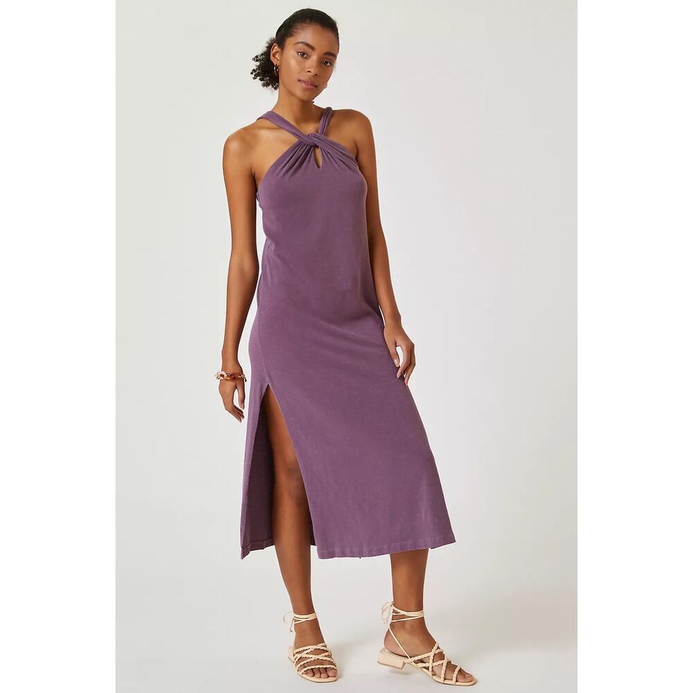 Anthropologie Sundry Keyhole Midi Light Jersey Cotton Knit Dress Purple Small